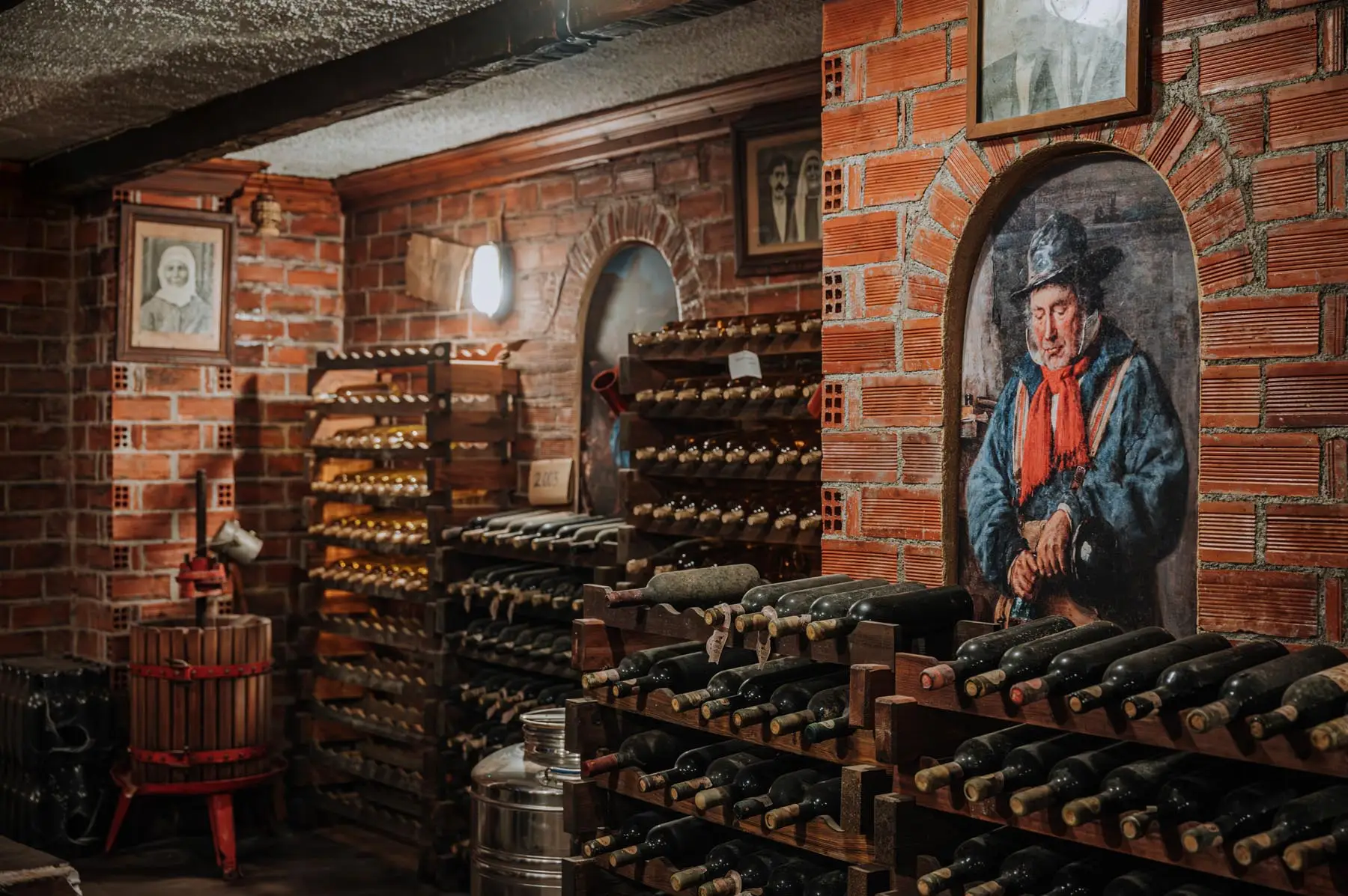 Traditional wine cellar with hanging baskets