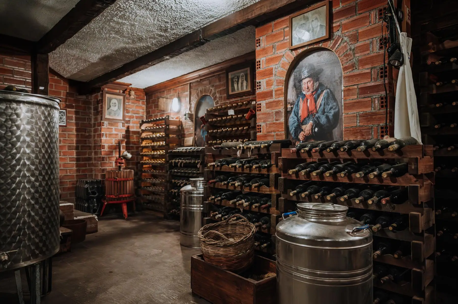 Traditional wine barrels in the cellar
