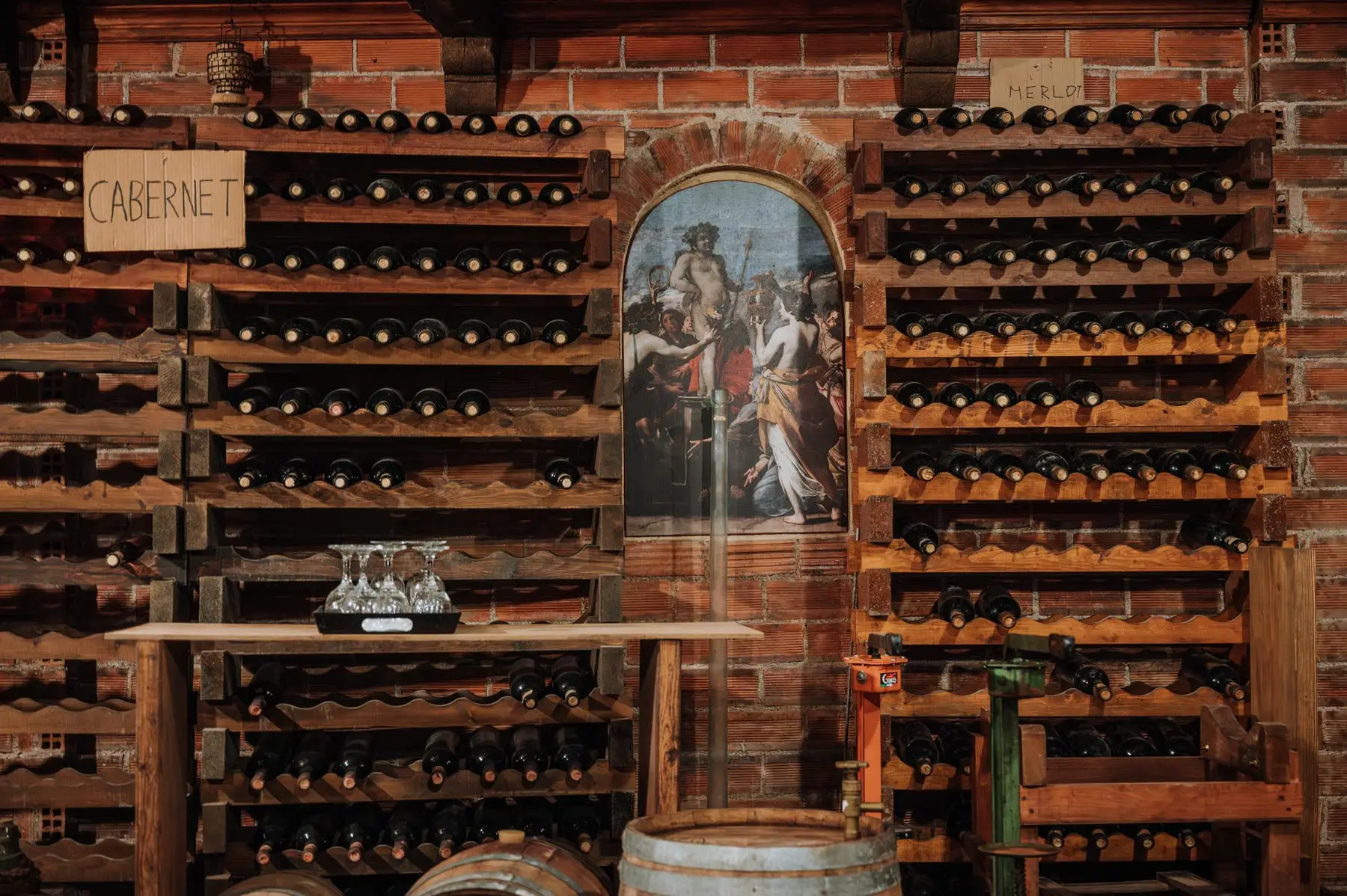 Traditional wine barrels in the cellar